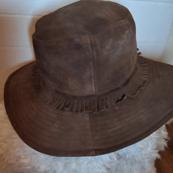 Vintage 70's Style Brown Suede Western Style Fringe Hat O/S Festival Boho - Picture 10 of 13